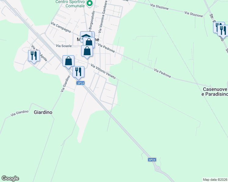 map of restaurants, bars, coffee shops, grocery stores, and more near 6 Via Martin Luther King in Montirone
