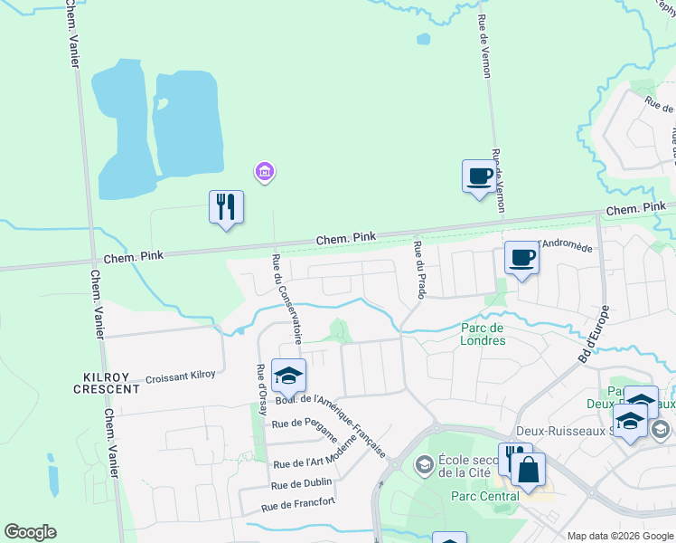 map of restaurants, bars, coffee shops, grocery stores, and more near 207 Rue du Louvre in Gatineau