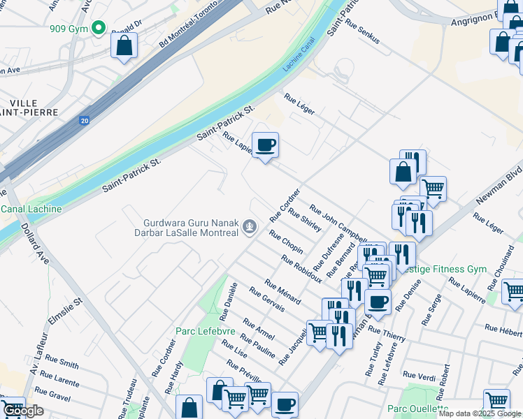 map of restaurants, bars, coffee shops, grocery stores, and more near in Montreal