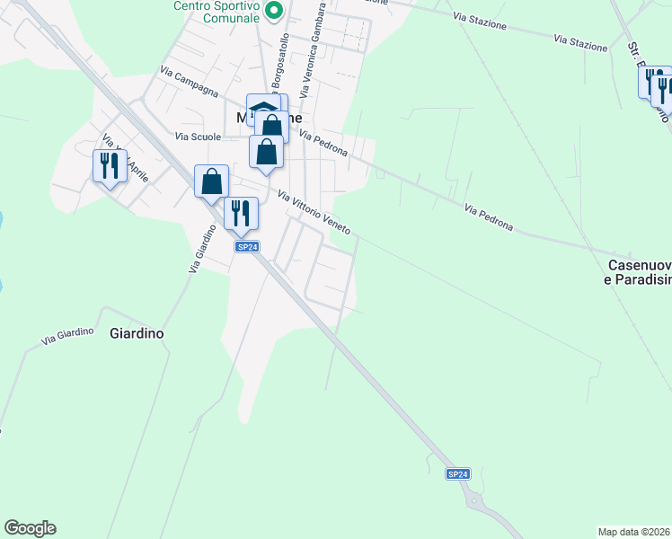 map of restaurants, bars, coffee shops, grocery stores, and more near 6 Via Martin Luther King in Montirone