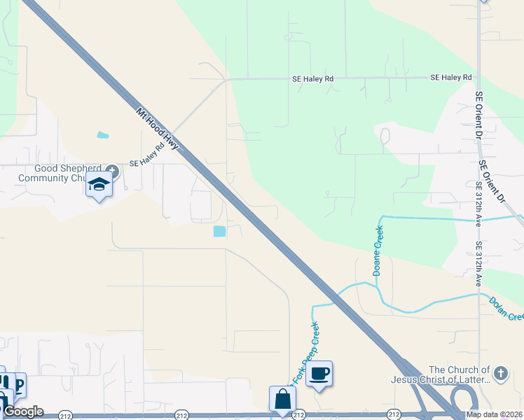 map of restaurants, bars, coffee shops, grocery stores, and more near 11040 Southeast McCreary Lane in Boring