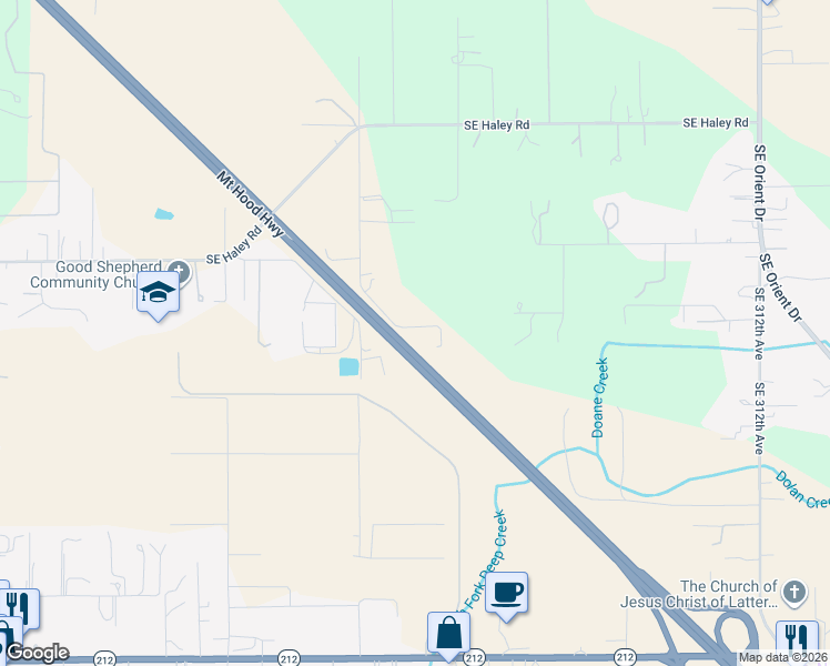 map of restaurants, bars, coffee shops, grocery stores, and more near 11040 Southeast McCreary Lane in Boring
