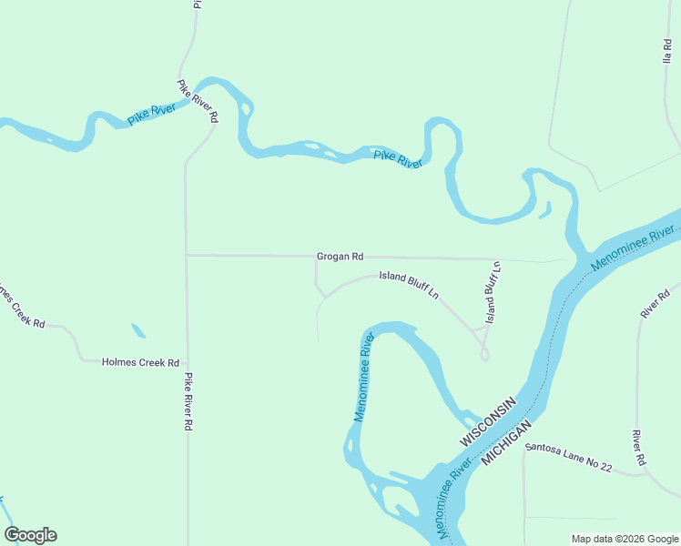 map of restaurants, bars, coffee shops, grocery stores, and more near Island Bluff Lane in Wausaukee
