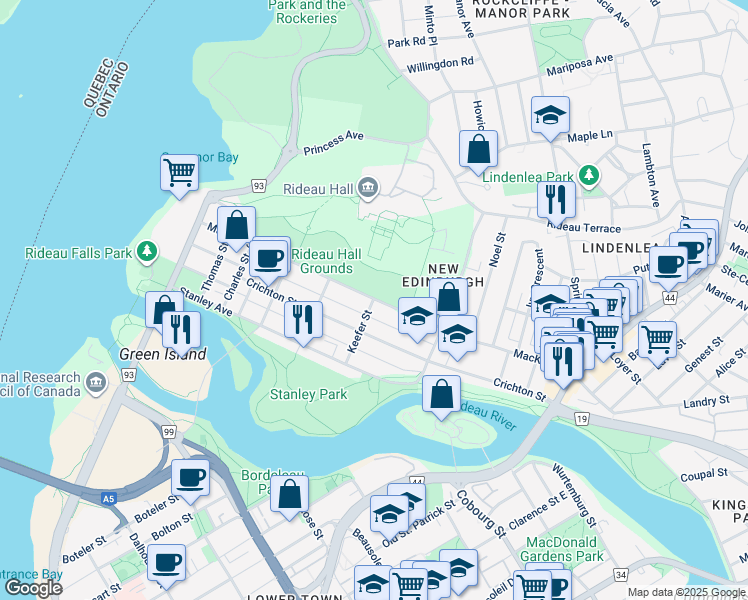 map of restaurants, bars, coffee shops, grocery stores, and more near 144 Keefer Street in Ottawa