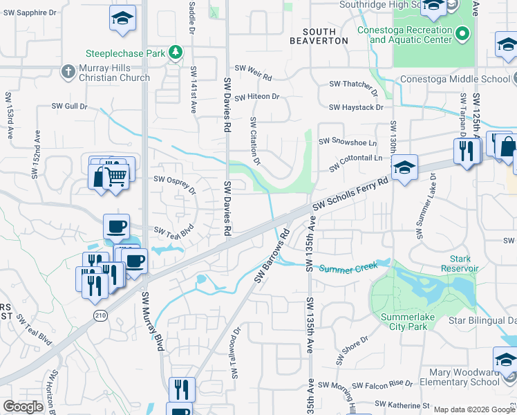map of restaurants, bars, coffee shops, grocery stores, and more near 13775 Southwest Scholls Ferry Road in Beaverton