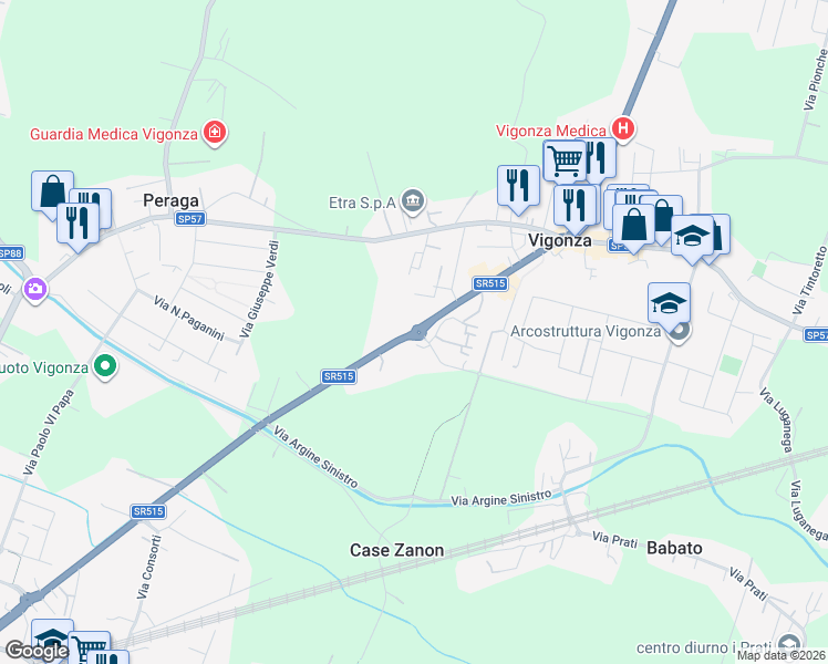 map of restaurants, bars, coffee shops, grocery stores, and more near 2c Via Jacopo Ruffini in Provincia di Padova