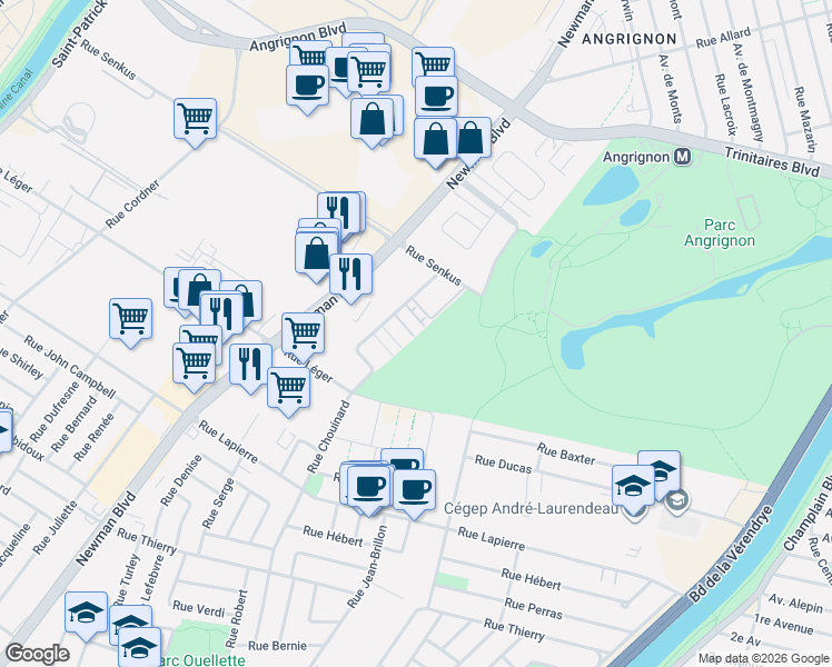 map of restaurants, bars, coffee shops, grocery stores, and more near 7164 Rue Chouinard in Montréal