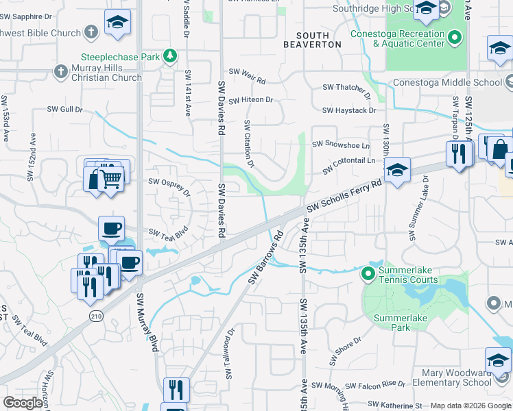 map of restaurants, bars, coffee shops, grocery stores, and more near 13775 Southwest Scholls Ferry Road in Beaverton
