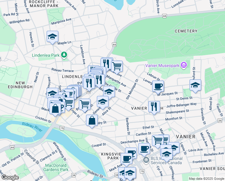 map of restaurants, bars, coffee shops, grocery stores, and more near 60 Marier Avenue in Ottawa