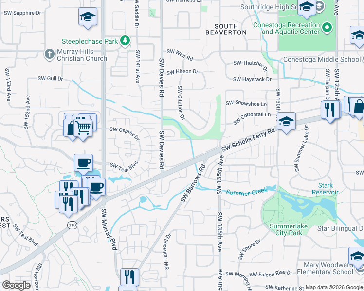 map of restaurants, bars, coffee shops, grocery stores, and more near 10625 Southwest Citation Drive in Beaverton