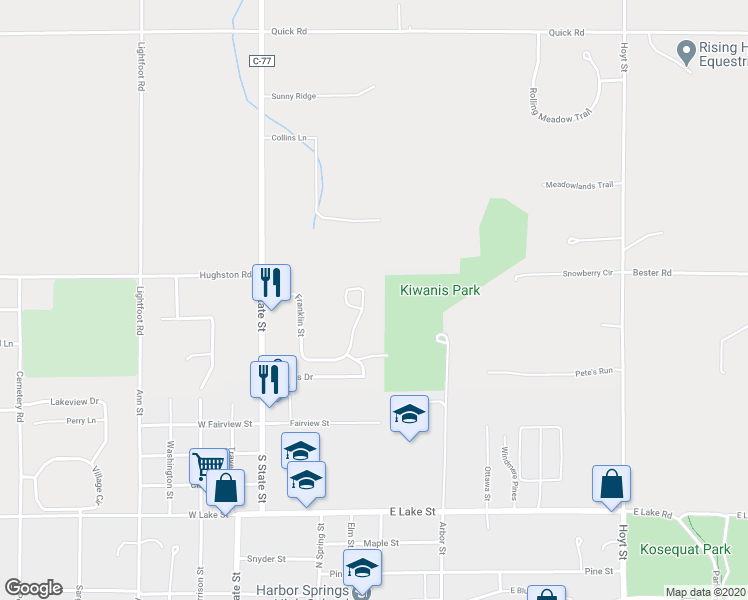 map of restaurants, bars, coffee shops, grocery stores, and more near 380 Franklin Street in Harbor Springs