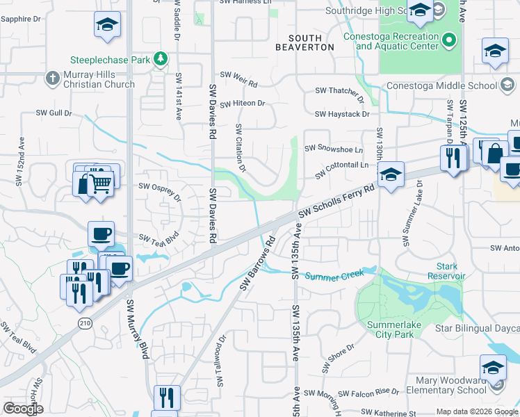 map of restaurants, bars, coffee shops, grocery stores, and more near 10625 Southwest Citation Drive in Beaverton