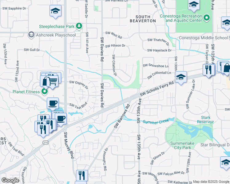 map of restaurants, bars, coffee shops, grocery stores, and more near 10625 Southwest Citation Drive in Beaverton