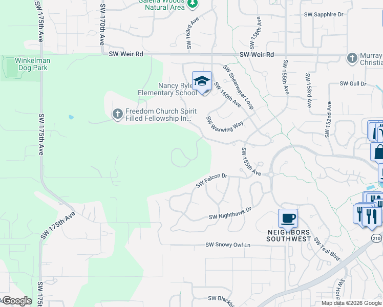 map of restaurants, bars, coffee shops, grocery stores, and more near 10825 Southwest Avocet Court in Beaverton