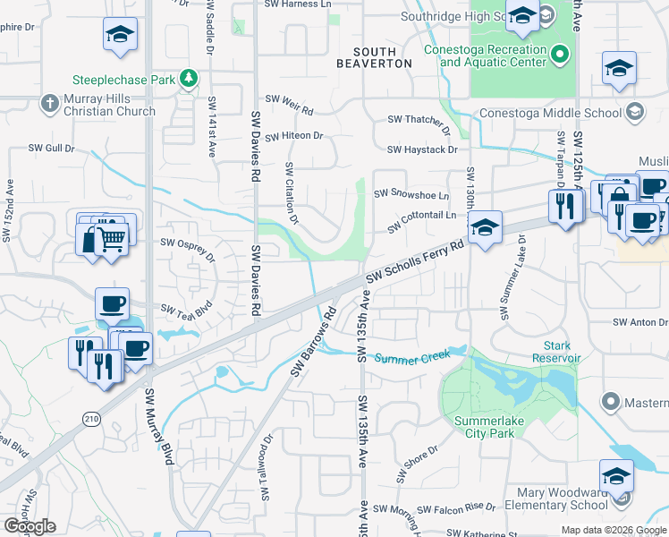 map of restaurants, bars, coffee shops, grocery stores, and more near 10665 Southwest Citation Drive in Beaverton