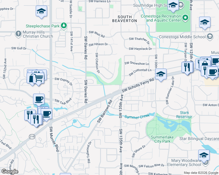 map of restaurants, bars, coffee shops, grocery stores, and more near 10665 Southwest Citation Drive in Beaverton