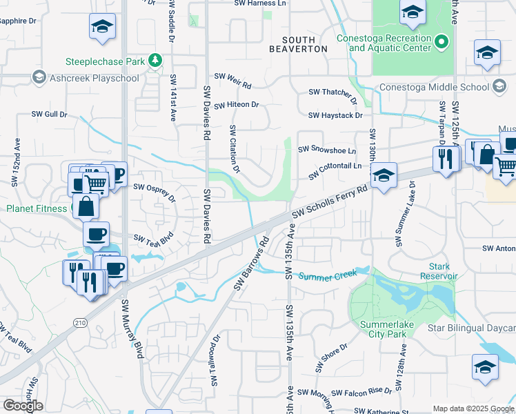 map of restaurants, bars, coffee shops, grocery stores, and more near 10665 Southwest Citation Drive in Beaverton