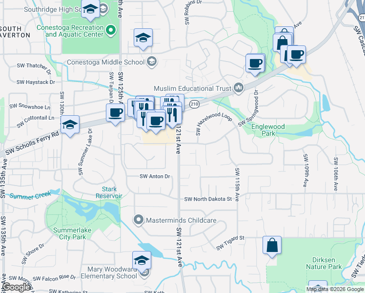 map of restaurants, bars, coffee shops, grocery stores, and more near 12286 Southwest Scholls Ferry Road in Tigard