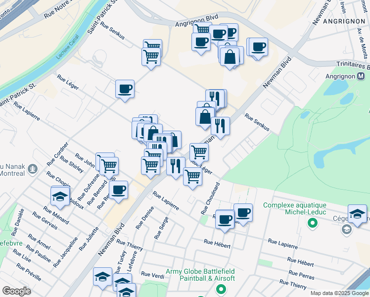 map of restaurants, bars, coffee shops, grocery stores, and more near in Montréal