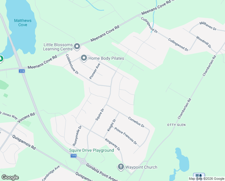 map of restaurants, bars, coffee shops, grocery stores, and more near 76 Squire Drive in Quispamsis