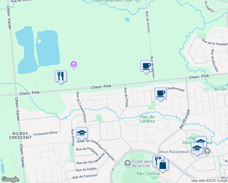 map of restaurants, bars, coffee shops, grocery stores, and more near 91 Rue de l'Acropole in Gatineau