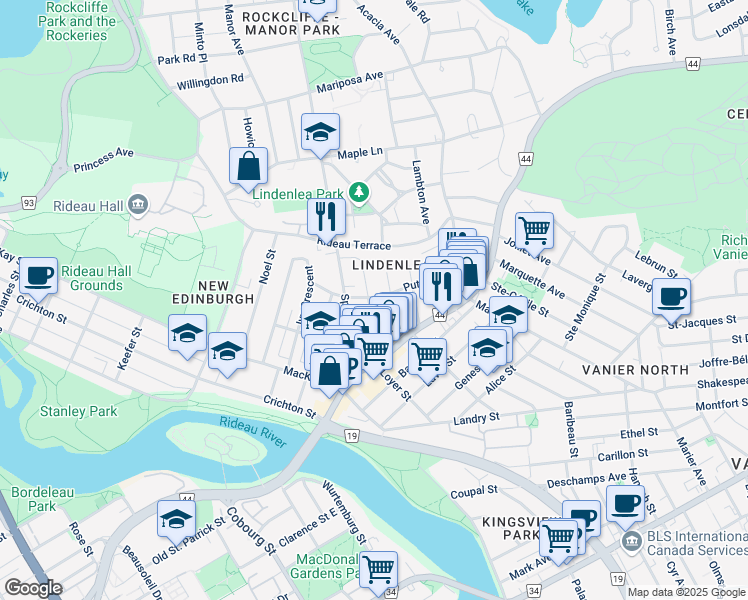 map of restaurants, bars, coffee shops, grocery stores, and more near 42 Putman Avenue in Ottawa