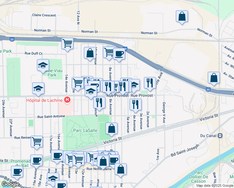 map of restaurants, bars, coffee shops, grocery stores, and more near in Montréal