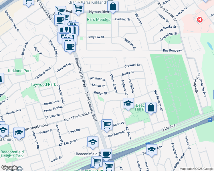 map of restaurants, bars, coffee shops, grocery stores, and more near 181 Avenue Kenton in Beaconsfield