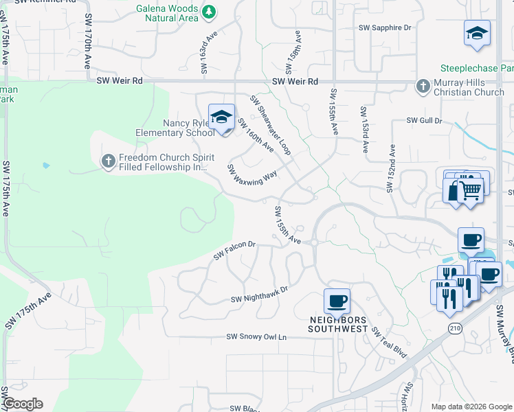 map of restaurants, bars, coffee shops, grocery stores, and more near 15970 Southwest Cormorant Drive in Beaverton