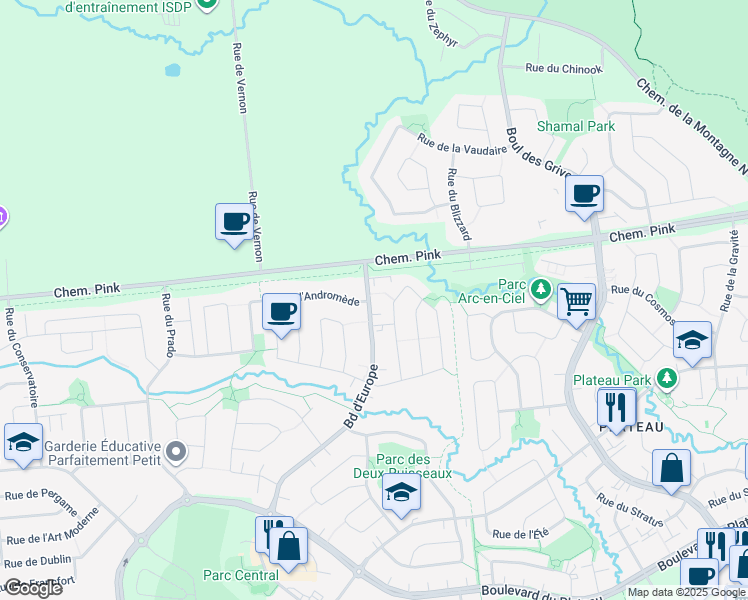 map of restaurants, bars, coffee shops, grocery stores, and more near 151 Boulevard d'Europe in Gatineau