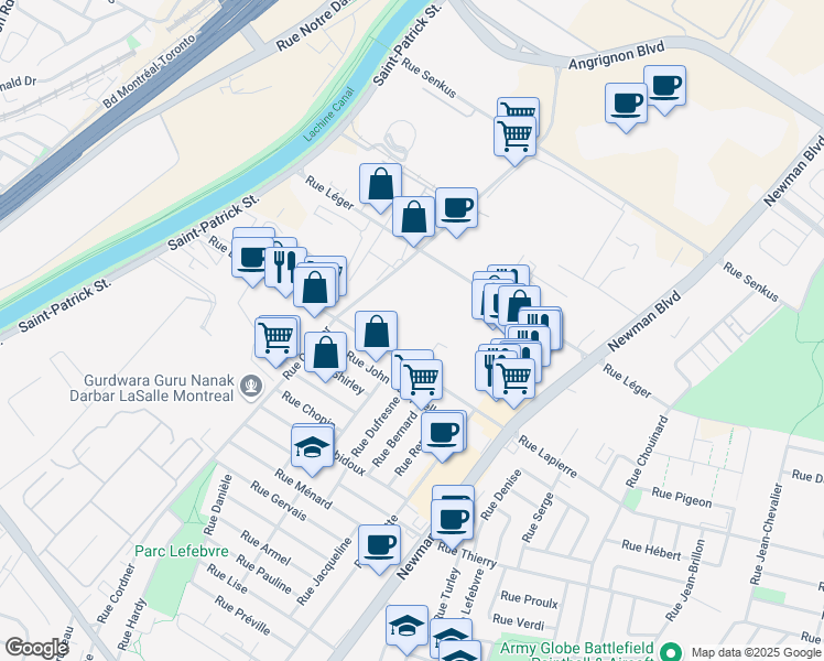 map of restaurants, bars, coffee shops, grocery stores, and more near in Montreal