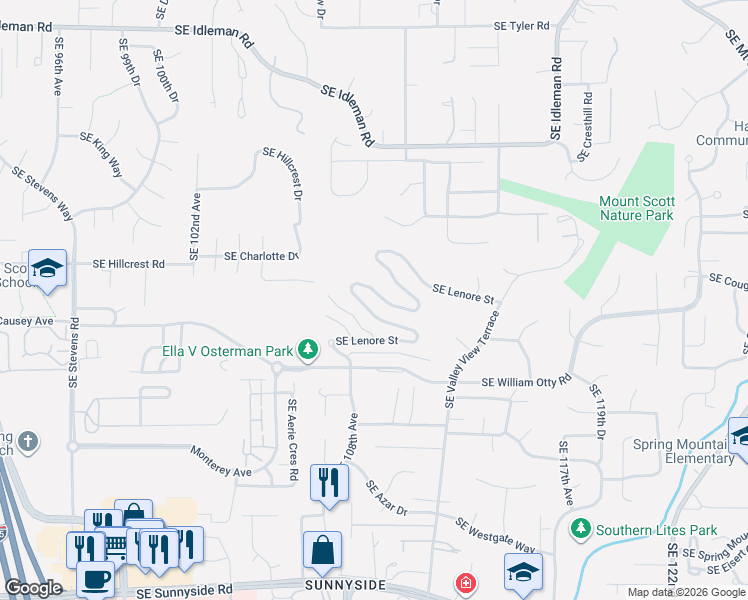 map of restaurants, bars, coffee shops, grocery stores, and more near 10996 Southeast Lenore Street in Happy Valley