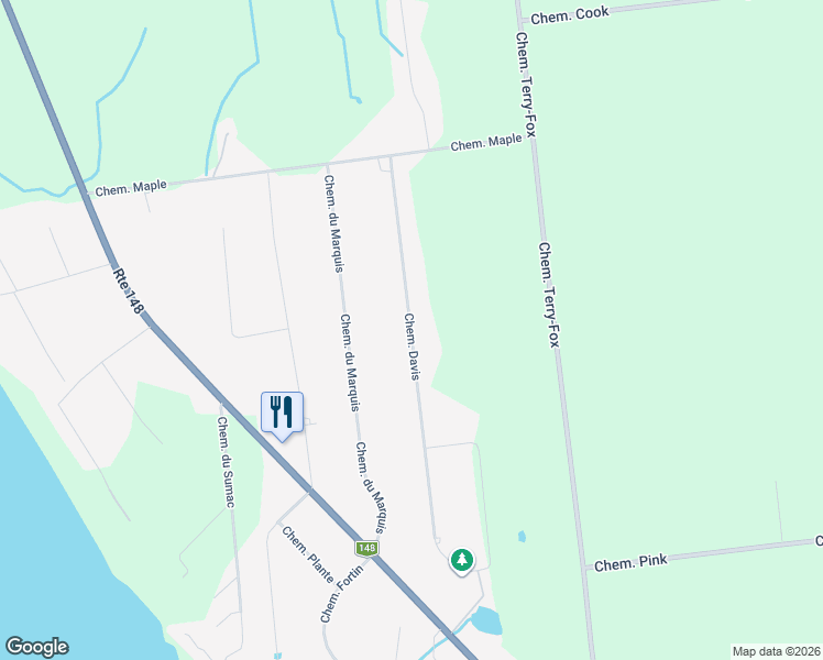 map of restaurants, bars, coffee shops, grocery stores, and more near 232 Chemin Davis in Luskville