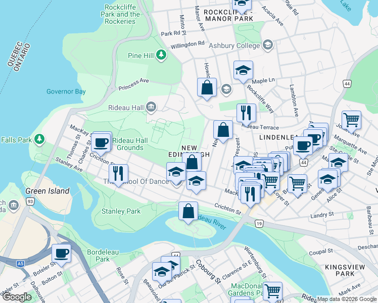 map of restaurants, bars, coffee shops, grocery stores, and more near in Ottawa