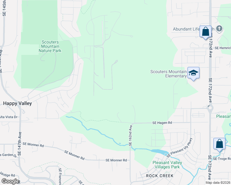 map of restaurants, bars, coffee shops, grocery stores, and more near 10534 Southeast Vradenburg Road in Happy Valley