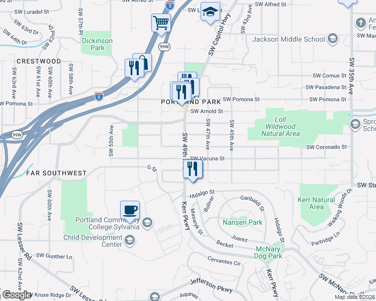 map of restaurants, bars, coffee shops, grocery stores, and more near in Portland