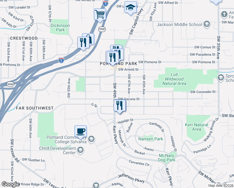 map of restaurants, bars, coffee shops, grocery stores, and more near in Portland