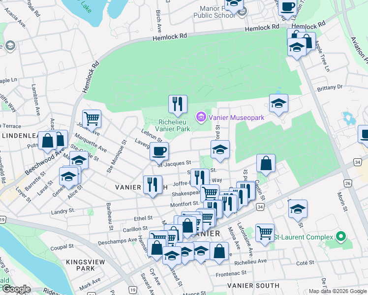 map of restaurants, bars, coffee shops, grocery stores, and more near in Ottawa