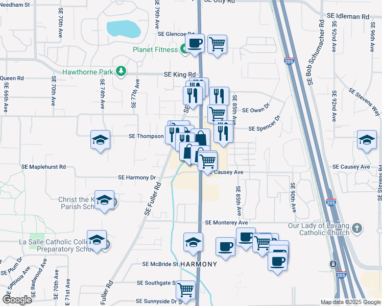 map of restaurants, bars, coffee shops, grocery stores, and more near 11211 Cascade Highway in Happy Valley
