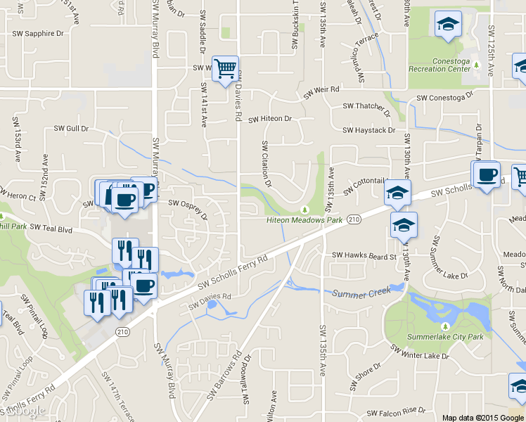 map of restaurants, bars, coffee shops, grocery stores, and more near 10690 Southwest Davies Road in Beaverton
