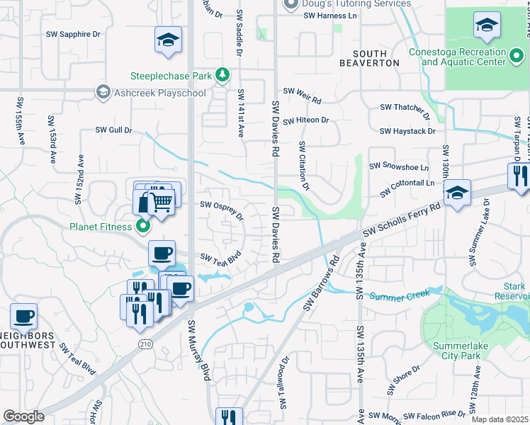 map of restaurants, bars, coffee shops, grocery stores, and more near 14055 Southwest Teal Boulevard in Beaverton