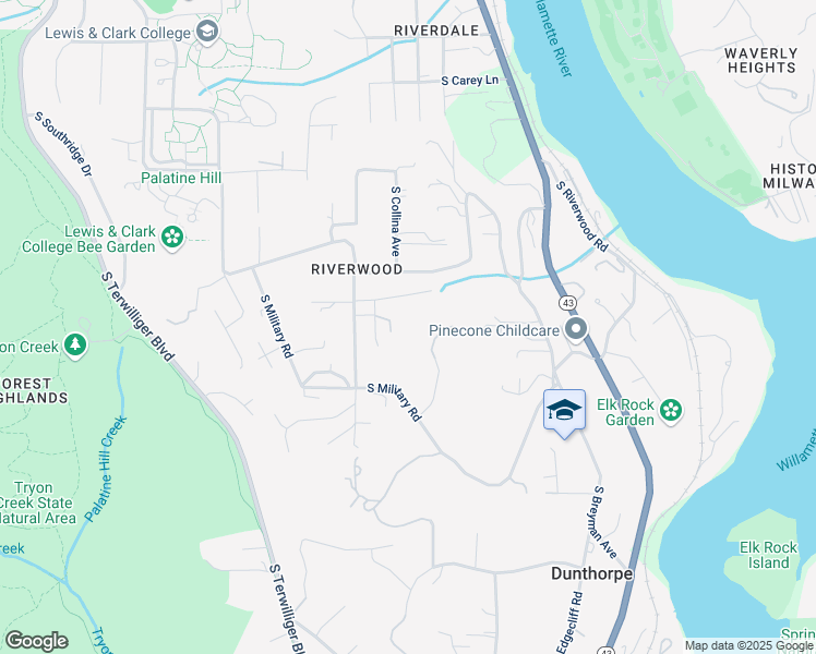 map of restaurants, bars, coffee shops, grocery stores, and more near 11505 South Summerville Avenue in Portland