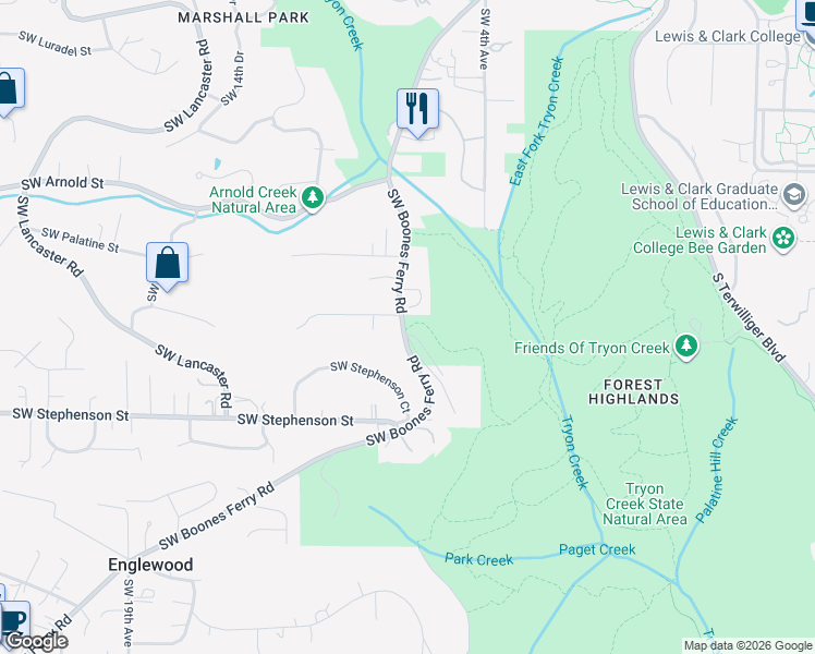 map of restaurants, bars, coffee shops, grocery stores, and more near 11640 Boones Ferry Horse Trail in Portland