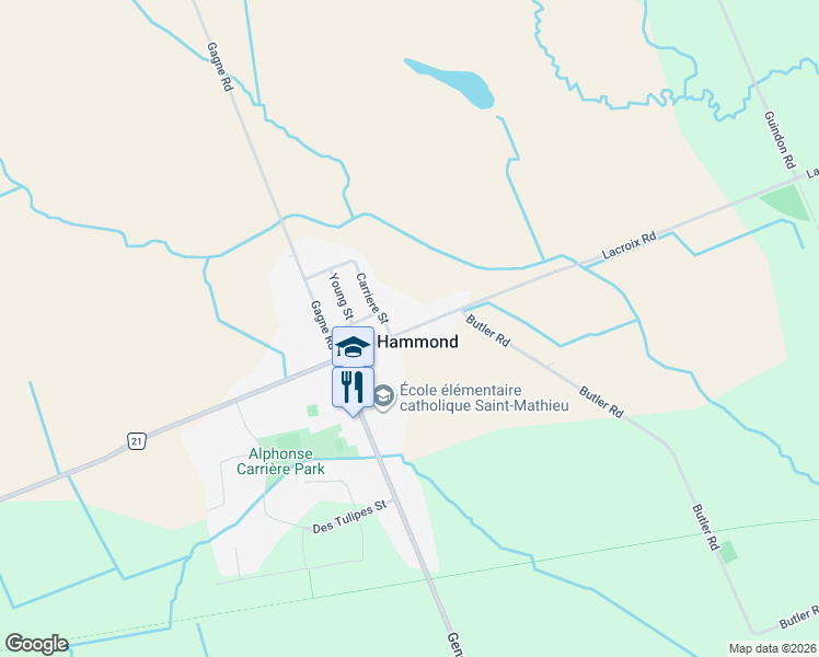 map of restaurants, bars, coffee shops, grocery stores, and more near 955 Lacroix Road in Clarence-Rockland