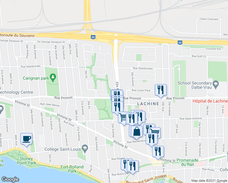map of restaurants, bars, coffee shops, grocery stores, and more near 785 32e Avenue in Montrã©Al