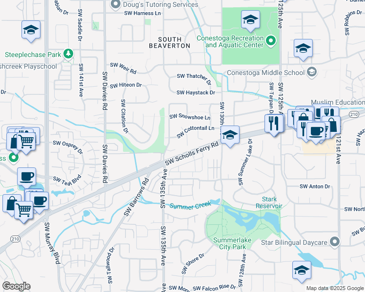 map of restaurants, bars, coffee shops, grocery stores, and more near 10675 Southwest 133rd Place in Beaverton