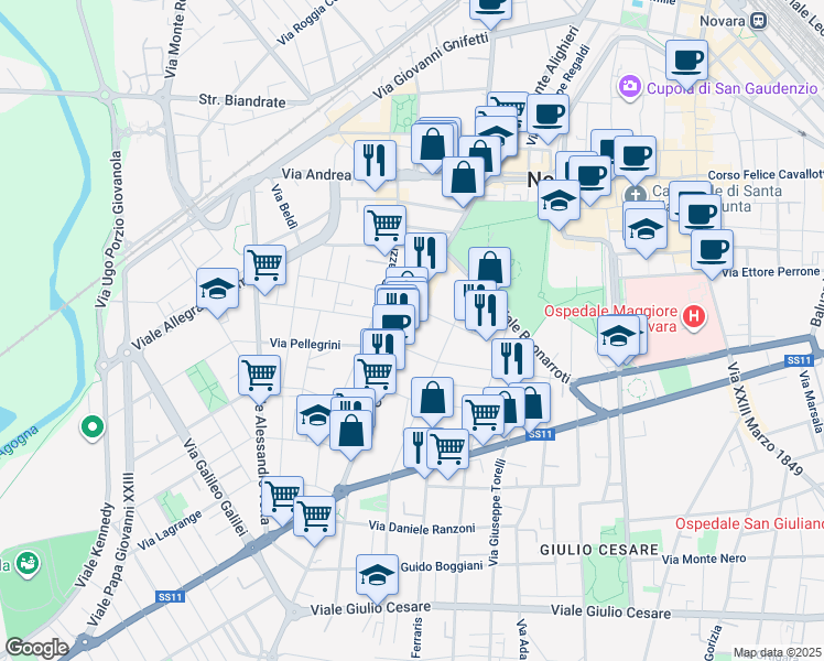 map of restaurants, bars, coffee shops, grocery stores, and more near 15 Corso Torino in Novara