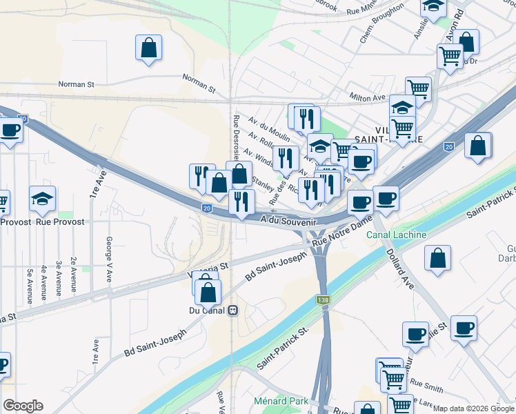 map of restaurants, bars, coffee shops, grocery stores, and more near 789 Avenue George Leclaire in Montréal
