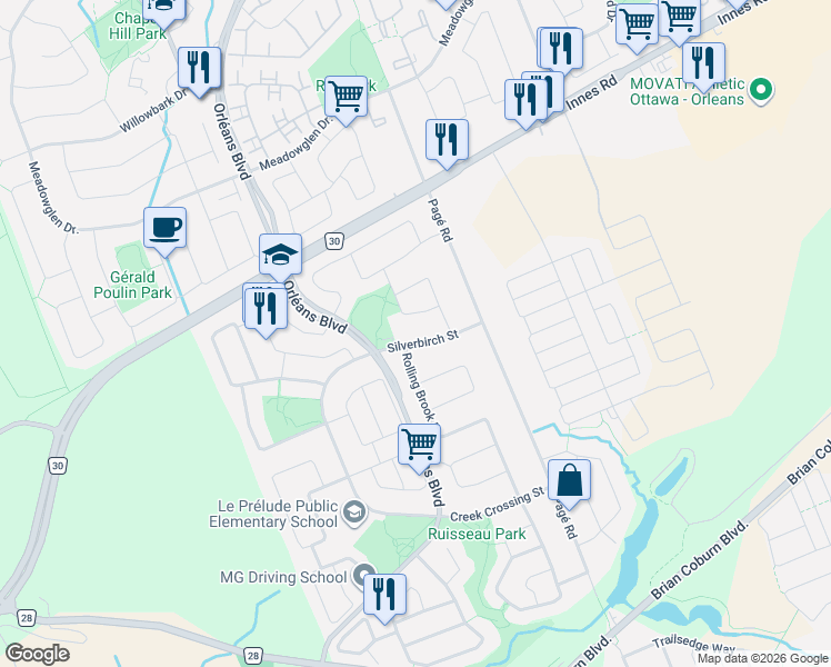 map of restaurants, bars, coffee shops, grocery stores, and more near in Ottawa