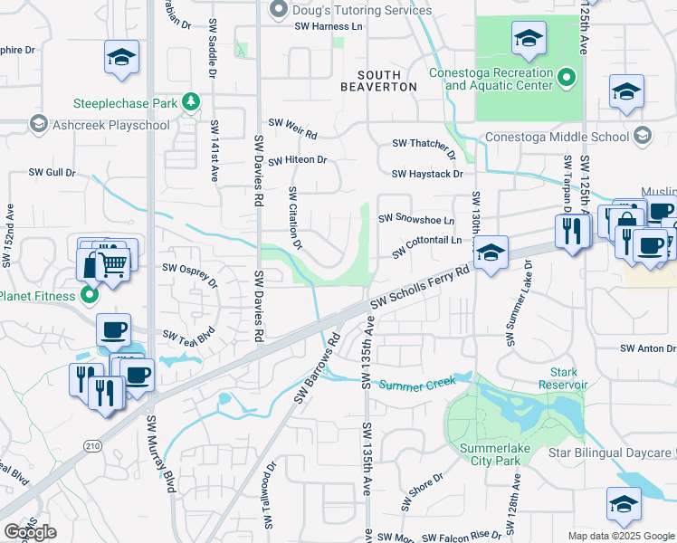 map of restaurants, bars, coffee shops, grocery stores, and more near 10665 Southwest Citation Drive in Beaverton